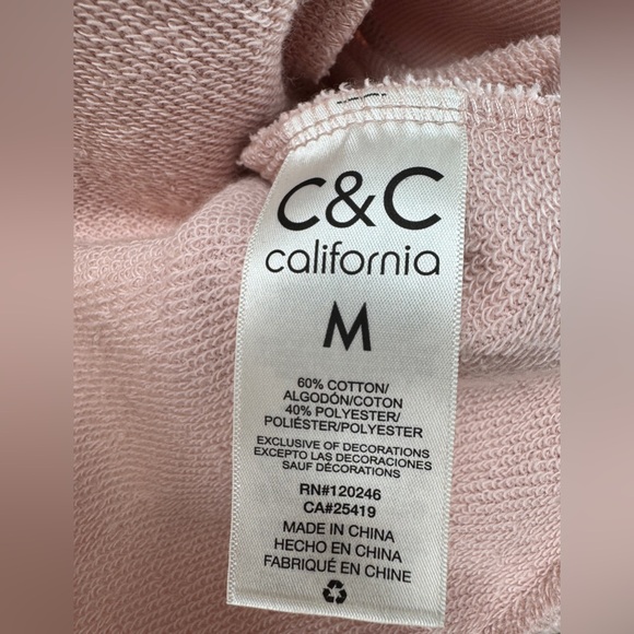NWT C&C California “Take It Easy” Pink Sweatshirt Size M Cotton Blend - Picture 5 of 6
